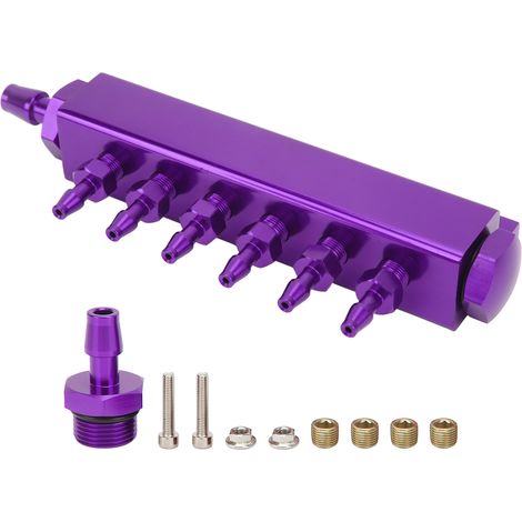 Collecteur d'admission universel 6 ports avec bloc à vide, raccord NPT 1/8in, entrée/sortie NPT 1/2in, pour voiture, camion et turbo, couleur violette (1/5)