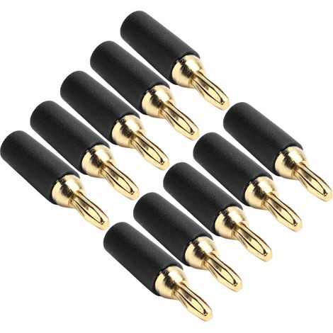 Lot de 10 connecteurs mâles soudables en laiton plaqué or de 2,5 mm, de type banane, noirs. (1/5)