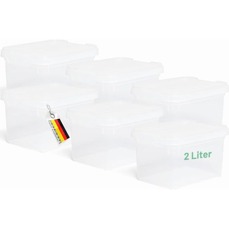 Novaliv 6x boîtes de rangement avec couvercle petit 2 L transparent emboîtable empilable boîtes en plastique avec fermeture à clip plastique sans BPA