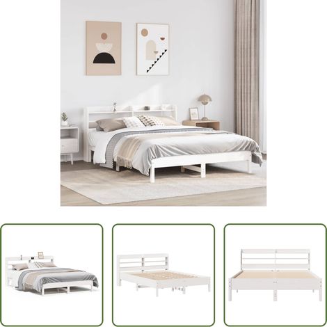 vidaXL Tête de lit - Cadre de lit sans matelas blanc 135x190 cm bois de pin massif (1/5)
