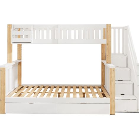 Kinder-Etagenbett mit Schubladen und Schränken, Weiß und Naturholz (1/5)