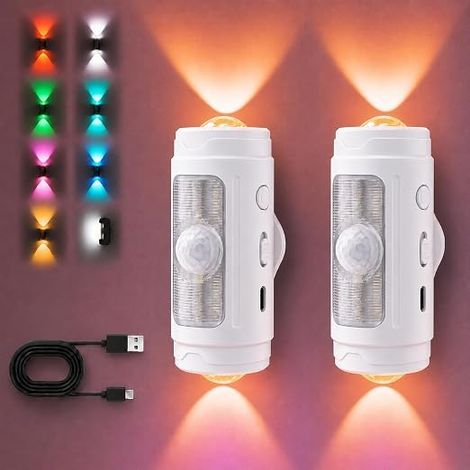 Motion Sensor Wall Lights LED Wall Lights Rechargeable Wire 9 Colors RGB Auto On/Continuous Magnetic Mount for Bedroom Hallway Stairs Kitchen (1/5)