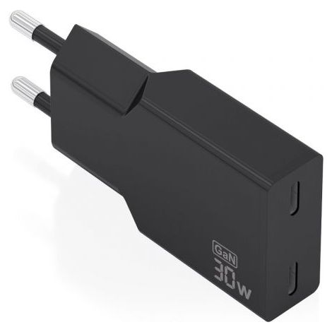 Cargador de Pared GaN Aisens A110-1006/ 2xUSB Tipo-C/ 30W/ Negro