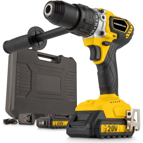 Powerplus Perceuse à Percussion sans Fil POWX00530 - 3 en 1, Perceuse Batterie de 20 V et 120 Nm, incl. 2 Batteries 2.0 Ah