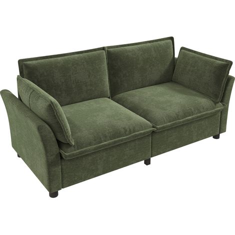 Sofá modular 5-6 plazas, asiento acolchado, cojines de reposabrazos, estructura metálica, chenilla, verde (1/5)