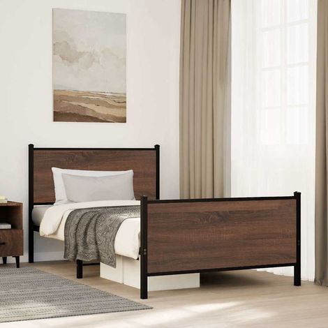 Metallbett ohne Matratze Braun Eichen-Optik 100x200 cm (1/5)