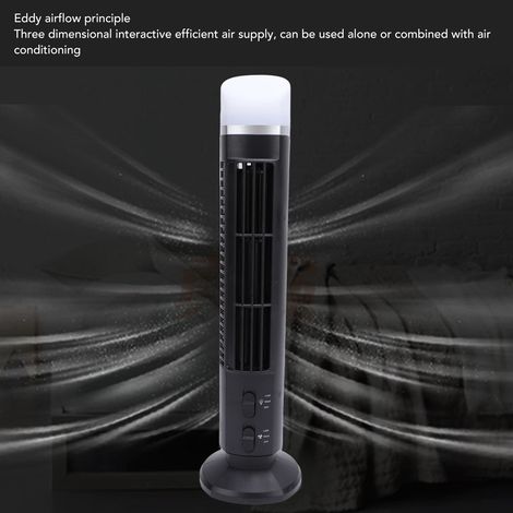 Ventilatore a torre senza pale Toivize, silenzioso, con USB e luce integrata, compatto, colore nero, ideale per ufficio e camera da letto, design moderno. (1/4)
