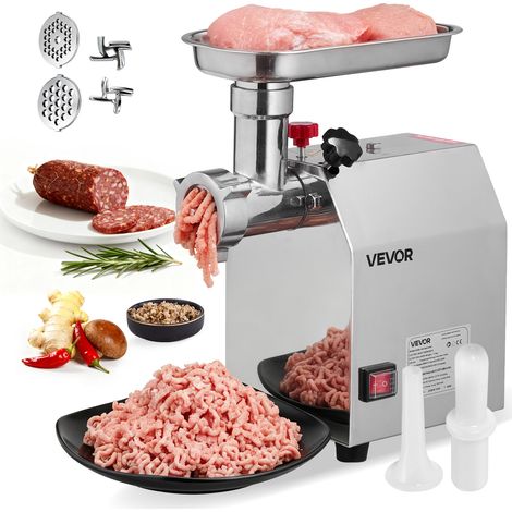 VEVOR Tritacarne Elettrico Commerciale Capacita 2,27 kg/min, Macchina Tritacarne n. 8 con 2 Lame in Acciaio Inox 2 Piastre di Macinazione, Salsicce da 600 W, per Cucina, Ristorante