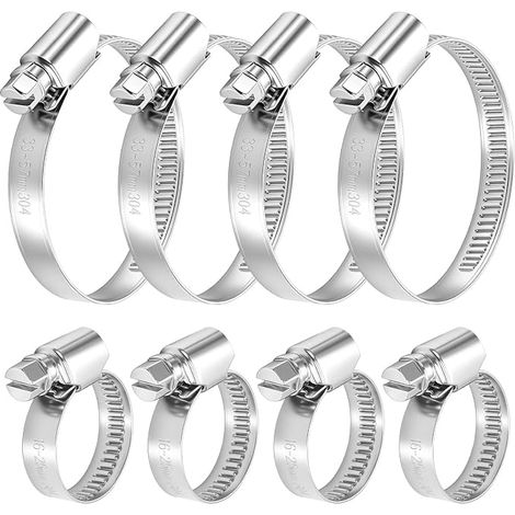 8 Pièces Collier de Serrage Inox, Inclut Deux Tailles 16-25mm + 33-57mm (1/5)