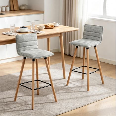 Set di 2 sgabelli da bar 48x48x99,5 cm in tessuto e legno grigio chiaro con schienale (1/5)
