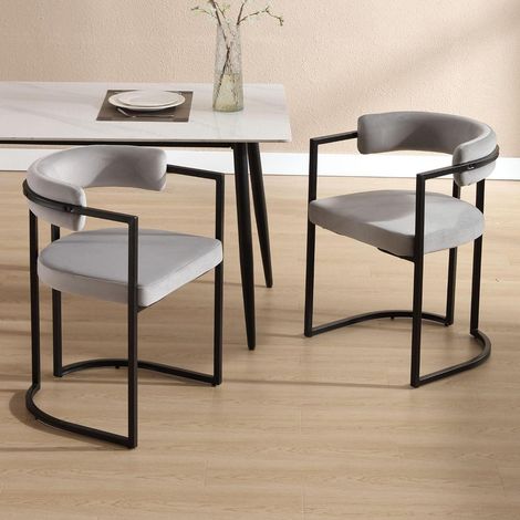 Esszimmerstühle 2er Set, Samt Polsterstühle mit Metallgestell, Grau (1/5)
