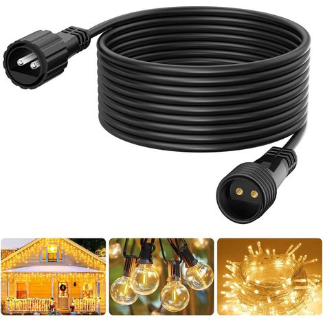 Rallonge Guirlande Exterieure, Câble d'extension Lumineux, Noir 2 Broches Mâle/Femelle LED Basse Tension 6M, Câble de Rallonge étanche pour Ampoules G40 Rideau Lumineux Filet Lumineuse (1/5)