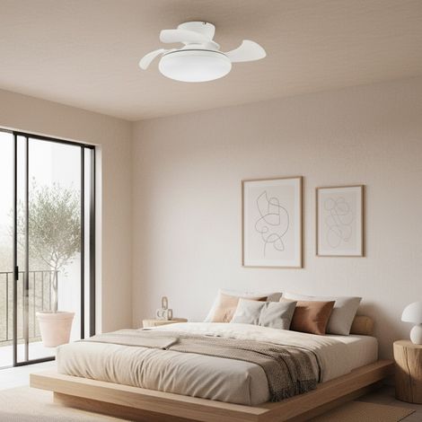 M Mimotec - Ventilatore da soffitto LED Mushroom bianco Ø72,5 cm, motore DC silenzioso, luce LED 24W dimmerabile 3CCT, telecomando, timer e funzione estate/inverno.
