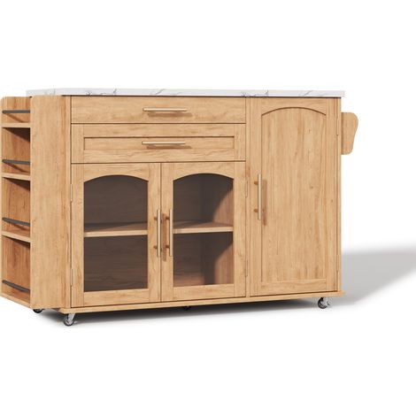 Isola cucina mobile con piano pieghevole 120 x 70 x 88,4 cm in MDF, colore naturale (1/5)