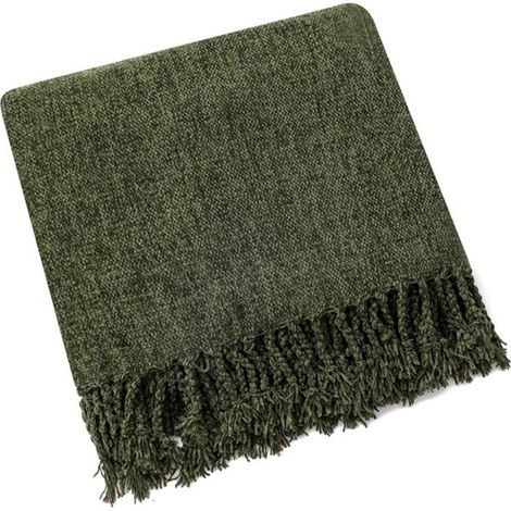 Basetbl – Plaid en chenille douce 127 x 152 cm – Style bohème vert olive – Confort optimal pour canapé, lit ou fauteuil – Lavable en machine
