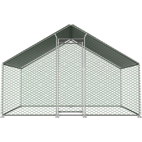 Gallinero exterior 303x200x200 cm acero galvanizado plata con techo PE seguro – MEUBLIV (1/5)