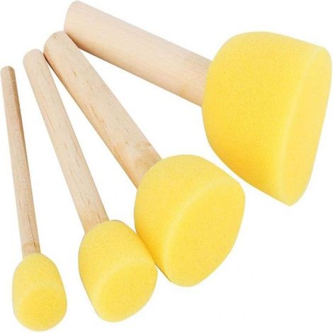 Sponge Brush - Round Foam Painting Brush With Wooden Handle - For Children Art Activities - 4 Pieces (1/5)