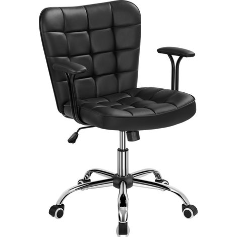 Yaheetech Sedia Ufficio Scrivania a Rotelle Girevole Reclinabile a Dondolo in Finta Pelle Ergonomica con Braccioli Imbottiti Altezza Regolabile Nera