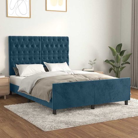 vidaXL Cadre de lit sans matelas bleu foncé 140x190 cm velours (1/5)