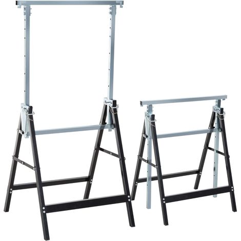 2 x Tréteaux pliants en acier réglables de 80 à 130 cm, charge max 200 kg, noir (1/5)