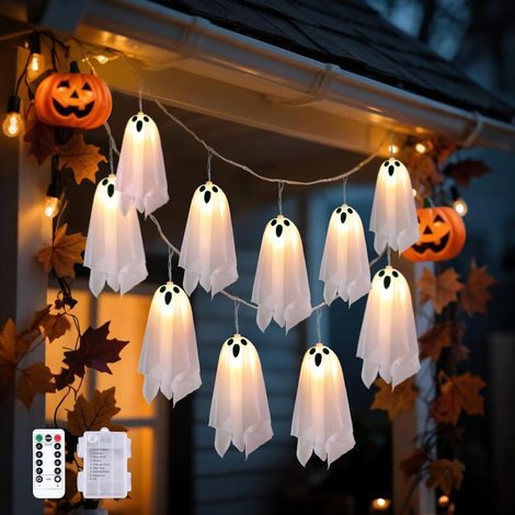 10 LED-Lichterkette mit batteriebetriebenen Halloween-Geistern, 8 Modi und Timer, wasserdichte Innen-/Außendekoration, geeignet für Partys, Veranden, Fenster, Spukhäuser.