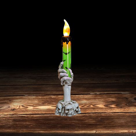 Bougeoir en forme de crâne d'Halloween, lampe squelette fantôme sans flamme, décoration de bar ou de fête, vert (1/5)