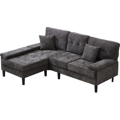 Modulares L-Ecksofa aus grauem Chenille mit beweglicher Ottomane 195 cm MODENUIT (1/5)