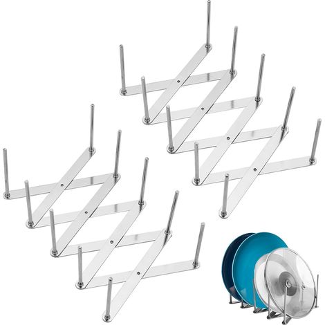 Organizador de tapa de acero inoxidable de 2 piezas, estante retráctil para almacenamiento y organización de cocina, soporte ajustable multifuncional para guardar utensilios, ollas, sartenes, platos y (1/5)