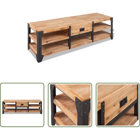 vidaXL Meuble industriel - Meuble TV 140x40x45 cm bois d'acacia massif (1/5)