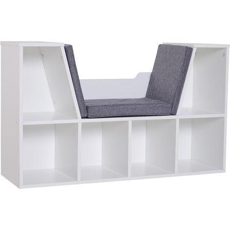 Banc bibliothèque blanc 2 en 1 BEAUBOURG siège gris (1/5)