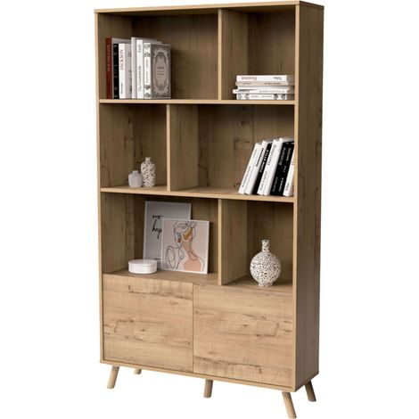 Libreria Salón Oslo 2 Puertas 6 Estantes Con Patas Color Roble Gold 100x180x30 cm (1/5)