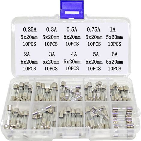 100-piece fuse pack, 520mm fuse, 0.25A6A fast-blow fuse (1/5)