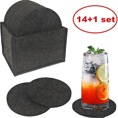 14 Pcs Sous - Verres En Feutre Avec Bote De Rangement Set De Coussins De Table Absorbant L'eau Paississant Tissu Non Tiss Isolation Thermique Anti (1/5)