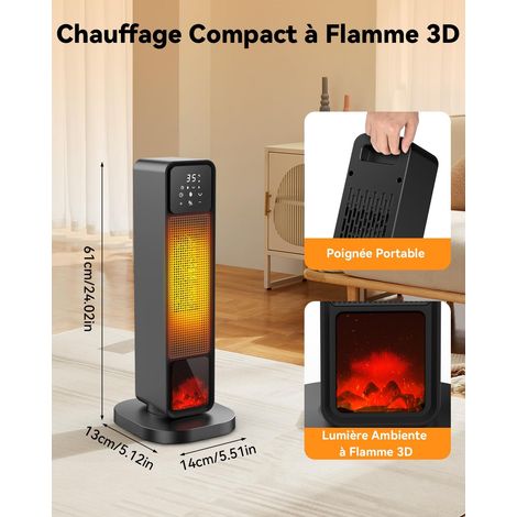 Zusatzheizung mit 3D-Flamme, 70° oszillierender Elektroheizkörper, 2200-W-PTC-Keramikheizkörper, 4 Betriebsmodi, ECO-Modus, 12-Stunden-Timer, geräuscharmer Betrieb, präzise Steuerung, mehrfacher Schut (1/5)