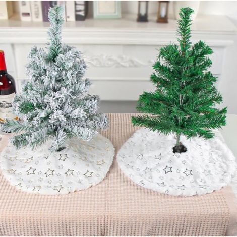 1 Jupe Sapin de Noël, Peluche courte, Étoile à cinq branches, Blanc, 36x40cm, Décoration intérieur (1/4)