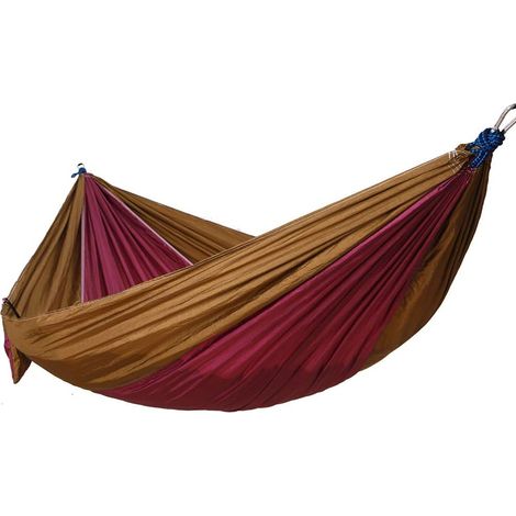 Hängematte outdoor Reisehängematte Ultraleicht Atmungsaktiver Hamac 200KG Tragkraft 270 140 cm 2 Personnes Camping Hängematte Nylon Fallschirm Backpacker Camping Garten Reisen Kaki + lilas (1/3)