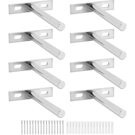 Supports d'étagère flottante Lot de 8 Acier nickelé Fixation murale invisible 100 mm Intérieur (1/5)
