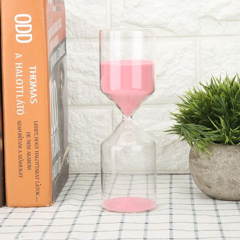 Sablier cylindrique de 30 minutes en verre, décoration pour la maison, cadeau d'anniversaire, rose (1/5)