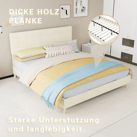 Lit moderne tissu beige foncé avec tête de lit capitonnée à carreaux lumineux, chambre principale ou secondaire, lit double 160x200cm, matelas non inclus, style élégant. (1/5)