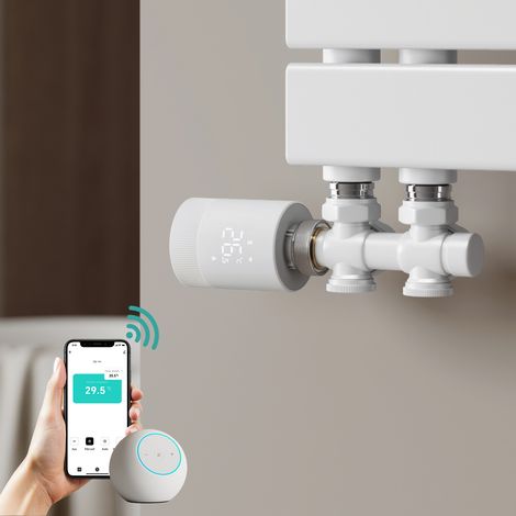 EMKE WLAN Heizkörperthermostat M30 x 1,5 mm, Smartes Thermostat mit App-Steuerung, LED-Display, Sprachsteuerung, Weiß (1/5)