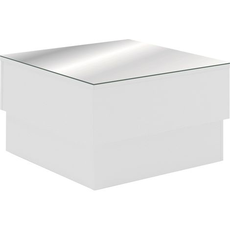 Pegane – Table basse carrée en bois mélaminé et verre blanc – Dimensions 60x60x35 cm – Assemblage facile – Design moderne pour salon (1/5)