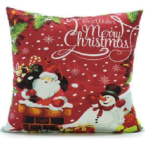 Cuscino Natalizio Decorativo cm 45X45 QUADRATO  Arredo Casa Feste di Natale Per Divano, Letto sedie Poltrona Cuscino Imbottito con 6 Fantasie Natalizie - decori: DEC BABBO E PUPAZZO