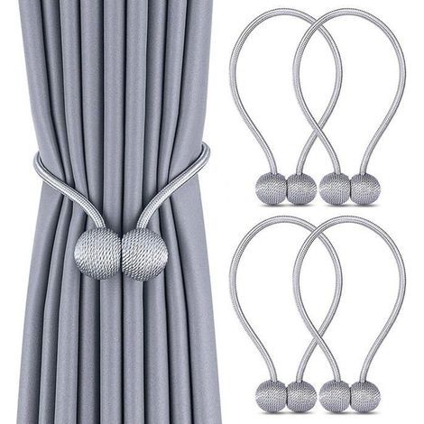 Set mit 4 Gardinenhaltern, magnetischen geflochtenen Gardinenhaltern, magnetischen Gardinenschlaufen für die Dekoration von Wohn- und Büroräumen (Grau) (1/4)