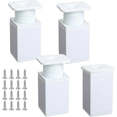 Pair 4 Pièces Pieds de Meuble Reglable Carrés Pieds de Table Metal en Alliage d'Aluminium Blancs, Pieds de Lit pour Tables, Armoires, Canapés, Etagères (8cm) (1/5)