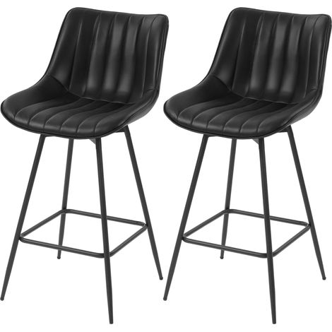 Ensemble de 2 tabourets de bar pivotants à 360°, revêtus de similicuir avec dossier et repose-pieds, noirs (1/5)