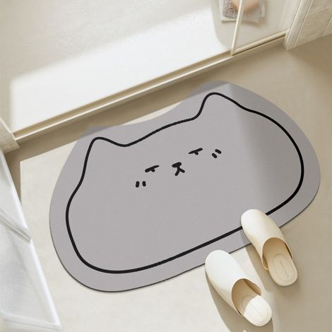 Gris 5080cm (terre de diatomées) Tapis de porte de salle de bain absorbant mignon à motif de dessin animé, de forme irrégulière, antidérapant, en terre de diatomées. (1/4)