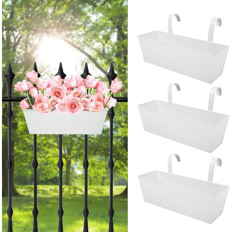 Lot de 3 pots de fleurs à suspendre pour balcon ou clôture, 40,6 cm, blanc,pour toute maison ou appartement (1/5)