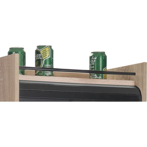 Beaux Meubles Pas Chers – Meuble de cuisine imitation chêne avec rideau noir ou blanc – 4 niches ouvertes – Dimensions 54 x 76.6 x 35.4 cm – Fixation murale incluse