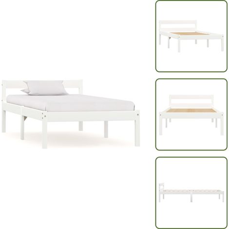 Cadre de lit sans matelas blanc bois de pin massif 90x200 cm - Cadre De Lit - Lit Double - Lit En Bois - Lit Blanc - Meuble Chambre (1/5)