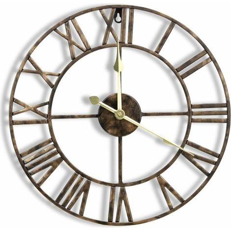 Tigrezy Horloge murale en métal de 16 pouces avec chiffres romains 3D, mouvement silencieux et fonctionnement à piles, superbe décoration murale pour cuisine, salon et ferme, bronze vintage (1/5)